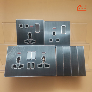 Iraq saudita blanco gris negro plata metal línea 5pin socket 3pin 13a 16a 3 pin universal 1 gang interruptor de botón pulsador - Product Image 5