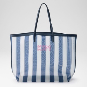 Borsa Tote Stile Vacanza, Borsa a Mano Portatile di Grande Capacità per il Tempo Libero in Spiaggia, Borsa da Spiaggia a Rete a Righe - Product Image 5