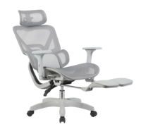 Chaise de bureau ergonomique en maille grise avec support lombaire 3 zones + accoudoirs 4D et table pour ordinateur portable - Gris