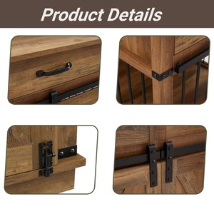 Moderne, robuste Hundehütte aus Holz für den Innenbereich mit Metall-Scheunentür und Schubladenteiler für große Haustiere - Product Image 3