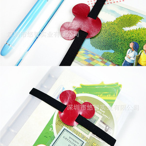 Marque-page créatif en cuir, sangle élastique pour carnet, clip multifonctionnel pour stylo, clip mignon pour livre, logo personnalisable. - Product Image 1