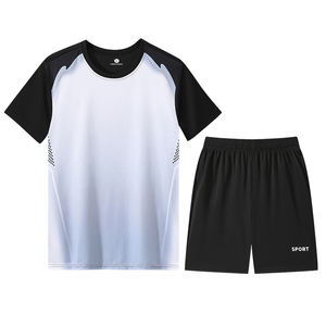 Ensemble de sport personnalisé avec logo, t-shirt en soie fine pour homme, manches courtes, vêtements de sport d'été, course à pied, séchage rapide, basketball, badminton - Product Image 1