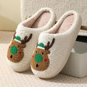 รองเท้าแตะใส่ในบ้านทำจากขนสัตว์รูปยิ้มอบอุ่นทำจากฟัซซี่สำหรับผู้หญิง
