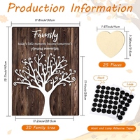 Arbre familial 3D décoration murale, signe de noms de famille bricolage arbre familial maison en bois cadeaux de réchauffement avec 25 cœurs en bois
