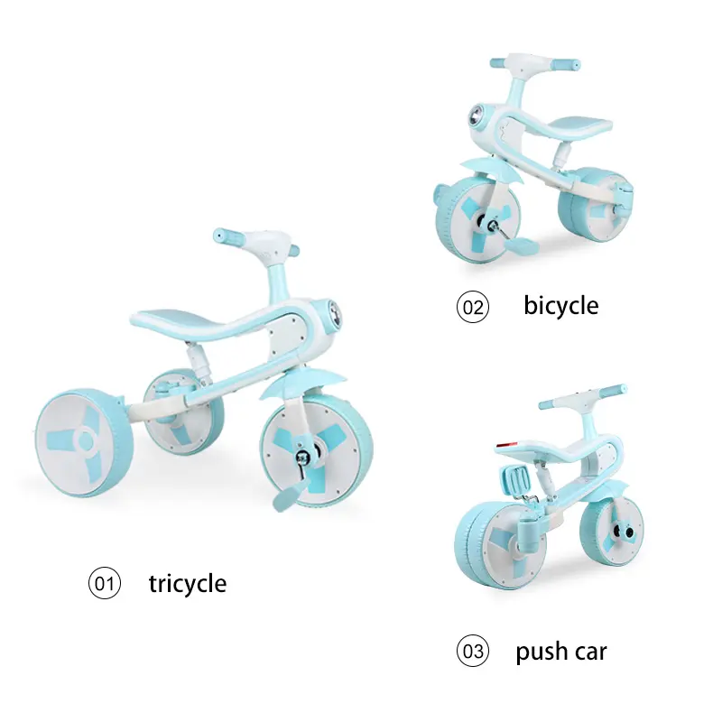 Triciclo per bambini portatile sicuro per bambini pieghevole flessibile con sedile 3 in 1 ruote in PP altezza regolabile bambini calcio scooter