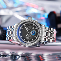 Montre automatique mécanique de luxe pour homme en acier inoxydable avec logo personnalisé, phases de lune lumineuses, affichage jour/date - Vente directe usine