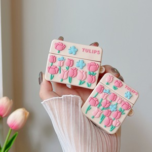 3D Tulip Girly Flashy Pink Silicone Designer Earpod Bluetooth Headset Case para Airpods 2 3 Pro Full Cover