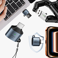 Konverter USB 3.0 Kecepatan Tinggi Tipe A Jantan ke USB3.0 Adaptor USB C Pembaca Kartu TF untuk Ponsel, Tablet, Laptop dengan Lubang Kunci Portabel