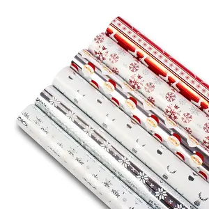 Embalagem de papel para embrulho de presente, atacado personalizado, fabricante de papel de embrulho de presente de natal, papel de envoltório de folha de prata, papel de neve