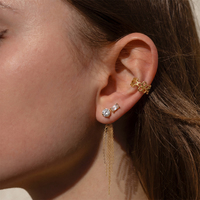 Boucles d'oreilles clous en acier inoxydable plaqué or 18 carats avec zircon cubique J&D Jewelry, chaîne détachable et pampilles, pour femmes