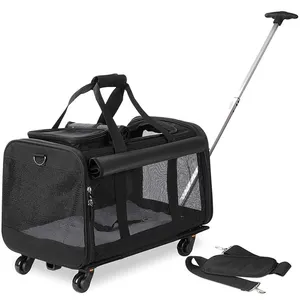 Airline Approved Mesh Atmungsaktive Reise Haustier Kinderwagen Trolley Hund Katze Rucksack Haustier Träger Mit Rädern