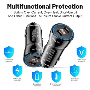 60W PD 3.0 Car Charger Dual Port USB Type C Fast Charging Adapter for Mobile Phone <b>Game</b> Player <b>Smart</b> Watch - Product Image 3