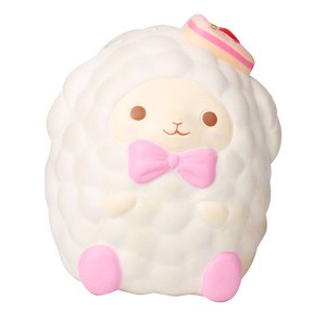 Cute Sheep <b>Squishy</b> Toy With Pink Bow And Cake Hat PU Fidget Toy For Kids 2 To 4 Years Unisex - Product Image 1