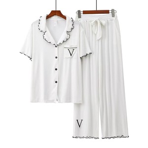 Pijamas de Mujer de Modal Transpirable con Cintura Elástica y Cuello Camisero, 8*5, Otoño - Product Image 6
