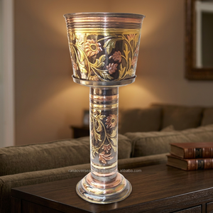 Traditional Classic Vintage Brass Metal Planter with Stand and Embossed Design for Home & <b>Garden</b> - Product Image 2