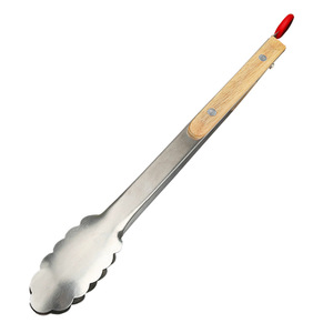 Wooden Handle Food <b>Tongs</b> 9 Inch Stainless Steel Grilling <b>Tongs</b> For Steak Bread <b>Kitchen</b> Tools - Product Image 1