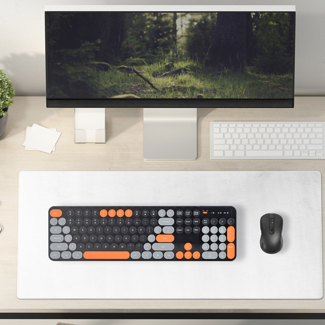 SAMD104 104 Keys LED Backlit Keyboard and Wireless Mouse Combo-Cute Silent Office Keyboard