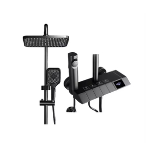 Miscelatore <span class=keywords><strong>Doccia</strong></span> Nero in Ottone con Doppia Maniglia, Acqua Calda e Fredda, Finitura Cromata Lucida, Getto Spray Morbido con Pausa, Cartuccia in Ceramica - Product Image 5