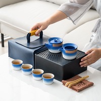 Ensemble de théière de voyage d'extérieur avec poignée, 1 théière, 4 tasses, 1 pot de rangement pour accessoires de camping