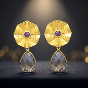Pendientes de Gota de Latón con Aleación de Metal Precioso Chapados en Oro Hechos a Mano de Jaipur Gems Jewelry, Regalo Étnico de Compromiso con Piedras Preciosas - Product Image 3