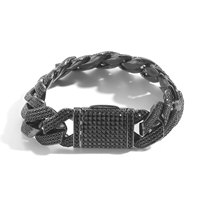 Bracelet à maillons cubains géométriques en zirconium noir hip-hop pour hommes Bracelets à la mode en forme de cœur plaqué chrome