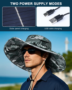 Summer Cooling USB Rechargeable Solar Panel Hats Camouflage Solar Fan Outside <strong>Fishing</strong> Hat Wholesale