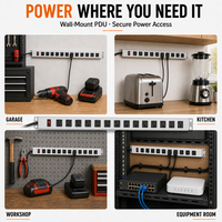 Rack Mount Power Strip PDU Unit Distribusi Daya Panjang dengan Saklar Reset Beban Berlebih, Soket Ekstensi Multi Outlet Logam untuk Industri