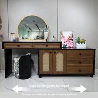 Table de maquillage éclairée à 3 couleurs, design rétro de luxe léger français, panneau en bois massif, coins arrondis, écologique, faite à la main