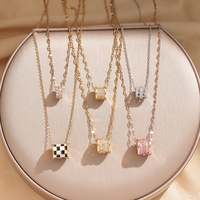 Nouveau collier en acier titane plaqué or 18 carats coloré, finition émaillée, zircon 3A incrusté, pendentif à glissière, cadeau pour femmes