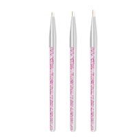 Lot de 3 pinceaux professionnels pour nail art, manche en acrylique cristal, poils en nylon, pour la conception de manucures