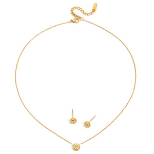 ชุดสร้อยคอและต่างหูประดับเพชรซิร์คอนสีทองสำหรับผู้หญิง ดีไซน์แบบฝังขอบ เหมาะสำหรับสวมใส่ทุกวัน - Product Image 5