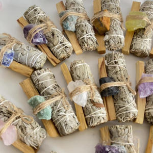 Ensemble de pierres naturelles de cristal de quartz, encens de <span class=keywords><strong>sauge</strong></span> <span class=keywords><strong>blanche</strong></span> Santo Palo, bâtons de guérison - Product Image 2