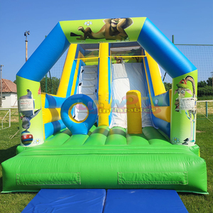 Tobogán inflable de Madagascar para niños, casa de brinco inflable para exteriores, tobogán inflable seco de doble carril. - Product Image 4