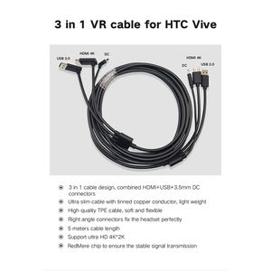 Cable de Conexión para Gafas VR, Cable para Juegos VR, <span class=keywords><strong>HDMI</strong></span>, USB, 3.5mm, DC, 4k, 60hz, 5m, para HTC VIVE - Product Image 4