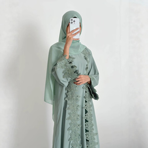 Robe Abaya musulmane en tissu Nida, mode modeste, respirante et légère, ensemble <span class=keywords><strong>deux</strong></span> pièces avec cardigan ouvert pour femmes - Product Image 2