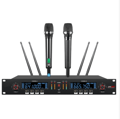Professional Wireless Microphone System with Two Handhelds Dynamic Mic High Sensitivity