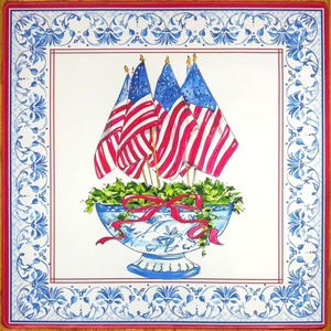 G Independence Day Patriotic Mahjong <b>Tablecloth</b>, Blue White Delft Style <b>Square</b> Mahjong Game Mat with US Flag Pattern - Product Image 1