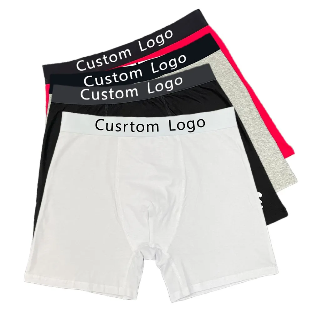 Cuecas e boxers masculinos com logotipo personalizado, roupa íntima boxer de algodão e elastano para homens, novidade em 2024, novidade em design e respirabilidade