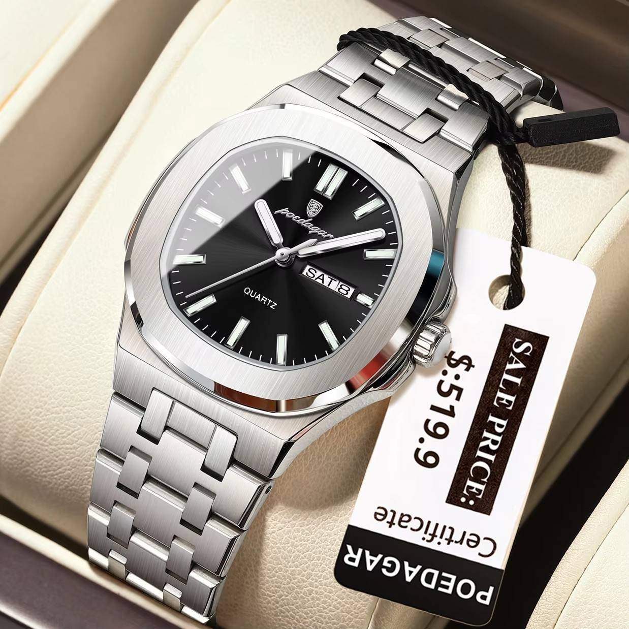 8 black dial silver strap