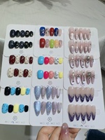 Uñas Acrílicas de Lujo Hechas a Mano con Efecto Ojo de Gato 3D, Forma de Almendra, Cortas, Reutilizables, con Pegamento, Logotipo Personalizado