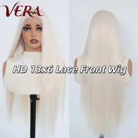 Perruque Lace Front 13x6 en Fibre Synthétique Futura HD, Résistante à la Chaleur, Blanche, Longue et Lisse, Aspect Naturel, Vente en Gros Usine