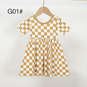ชุดเดรสเด็กผู้หญิงลายตารางหมากรุก แขนสั้น ผ้าไผ่ สำหรับฤดูร้อน ขายส่ง - Product Image 5