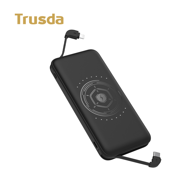 Smart wireless powerbank custom 10000 mah with built in cable fast charge power bank high power wireless portable charger