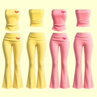 Conjunto de Dos Piezas de Ropa de Verano para Mujer, Estilo Y2K 2026, Top Tubo y Pantalones de Yoga con Corte Acampanado, Ropa Informal para Estar en Casa