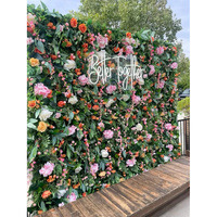 MoKtong Mur de fleurs vert sauge 8ft x 8ft 5D avec hortensias et roses en soie au toucher réel pour une décoration de mariage rustique élégante