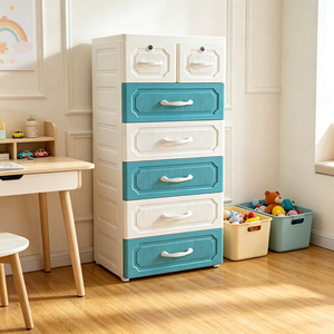 Meuble de rangement à <span class=keywords><strong>6</strong></span> <span class=keywords><strong>tiroirs</strong></span> en <span class=keywords><strong>plastique</strong></span> 49x31x105CM, commode colorée pour enfants, organisateur de rangement intelligent pour la maison avec serrure - Product Image 4
