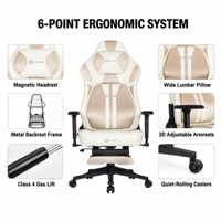 Chaise de jeu avec appuie-tête magnétique et support lombaire réglable, accoudoirs 3D et dossier inclinable pour configurations de jeu