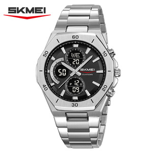 Skmei Men's Dual Display <b>Digital</b> Watch Stainless Steel Strap Alarm <b>Clock</b> Electronic Movement Business Style - Product Image 5