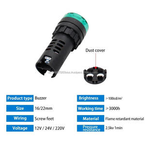 Luz LED de Señal de Flash, Indicador de Alarma de Pitido Activo, a Prueba de Agua, Color Rojo y Azul, 16mm, 22mm, 3-6, 12-24, 220V, V - Product Image 4