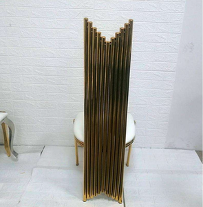 เก้าอี้รับประทานอาหารสแตนเลสด้านหลังสูงหรูหราเก้าอี้จัดเลี้ยงงานแต่งงานวางซ้อนกันได้สีทอง - Product Image 4